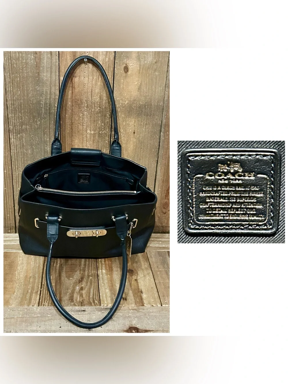 Coach. 5 Piece Set: Swagger Carryall & Free Watch, Wristlet, Scarf & Dust Bag. - Picture 4 of 16